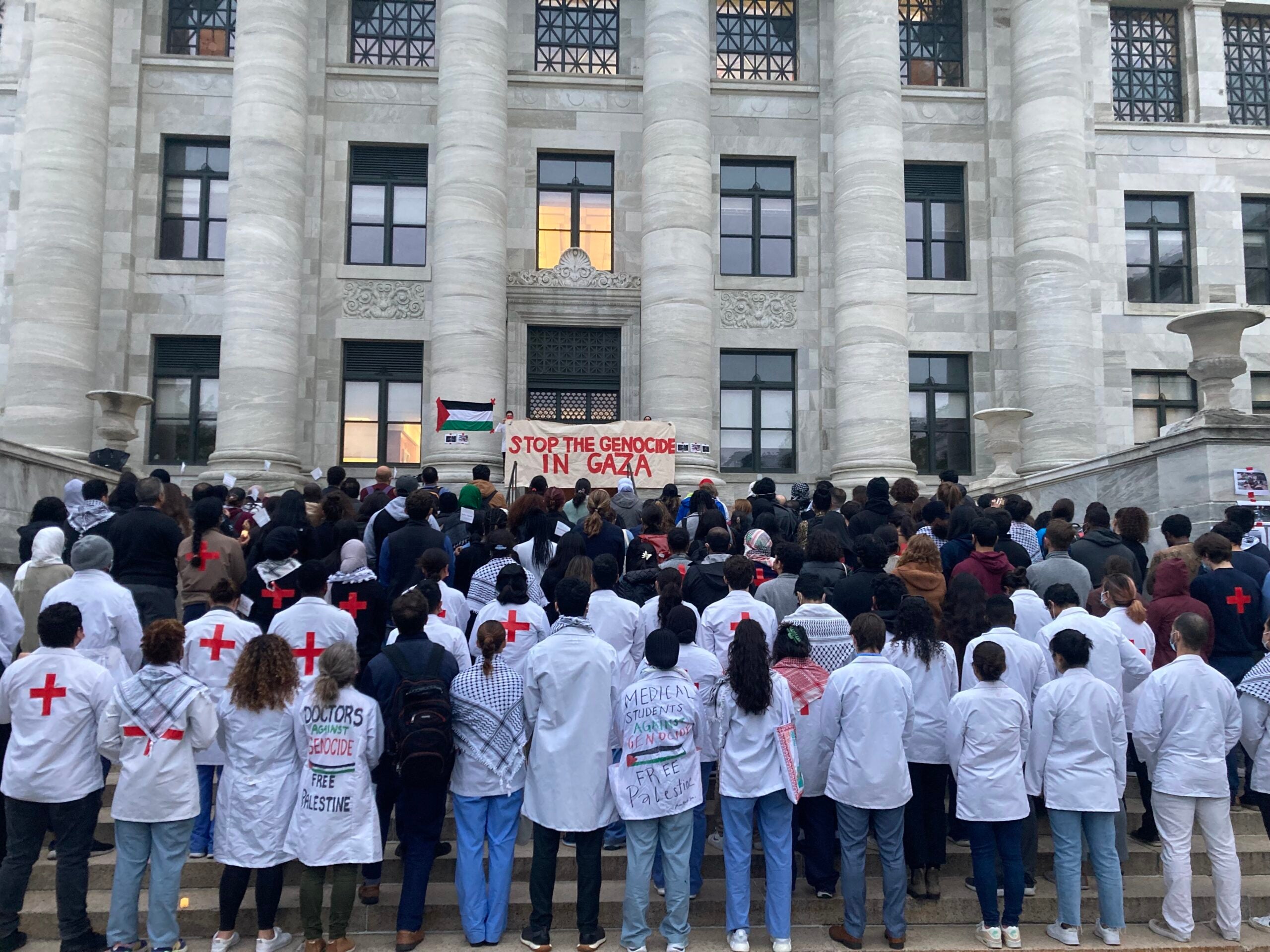 A pro-Palestinian demonstration held Wednesday at Harvard Medical School.