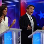 Republican presidential candidates Nikki Haley and Ron DeSantis participated in the Republican presidential primary debate in Miami on Wednesday, Nov. 8.
