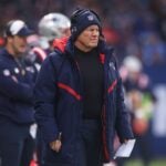 Bill Belichick, Head Coach of the New England Patriots, looks on in the first quarter during the NFL match between the Indianapolis Colts and the New England Patriots at Deutsche Bank Park on November 12, 2023 in Frankfurt am Main, Germany.