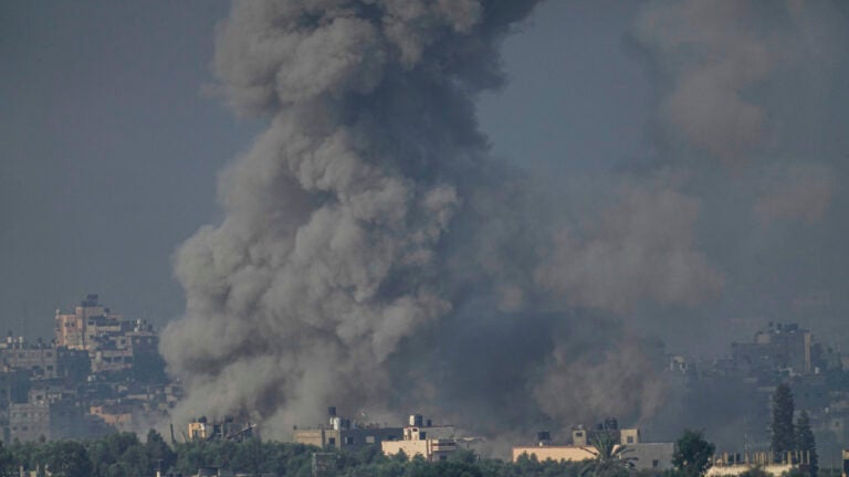 Smoke rises following an Israeli airstrike.