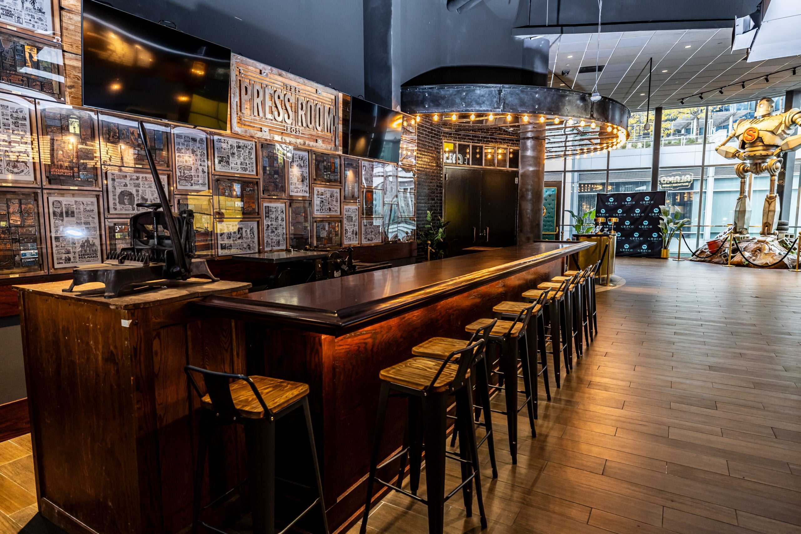 The Press Room bar at Alamo Drafthouse Cinema Boston.