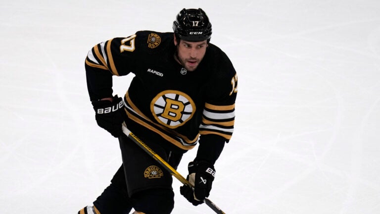 Boston Bruins left wing Milan Lucic (17) during a hockey game, Tuesday, Oct. 3, 2023, in Boston.