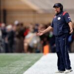 FOXBOROUGH, MASSACHUSETTS - NOVEMBER 05: Head coach Bill Belichick of the New England Patriots looks on during the first half in the game against the Washington Commanders at Gillette Stadium on November 05, 2023 in Foxborough, Massachusetts.