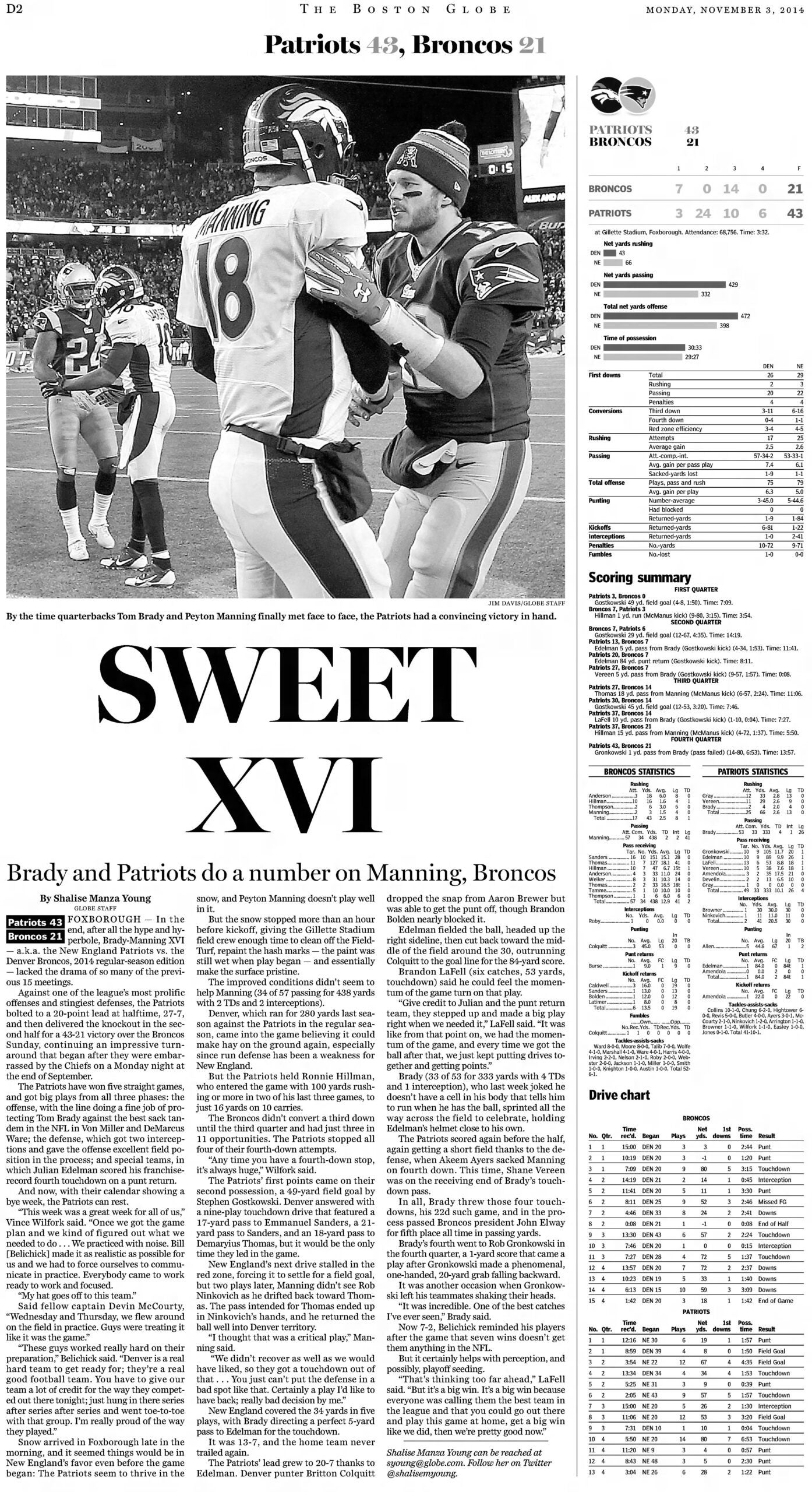 Patriots Broncos 2014 Boston Globe