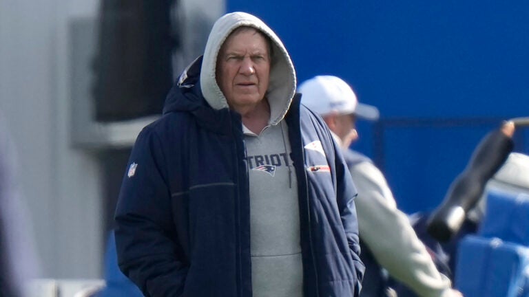 New England Patriots head coach Bill Belichick walks on the field during an NFL football practice, Wednesday, Nov. 15, 2023, in Foxborough, Mass.