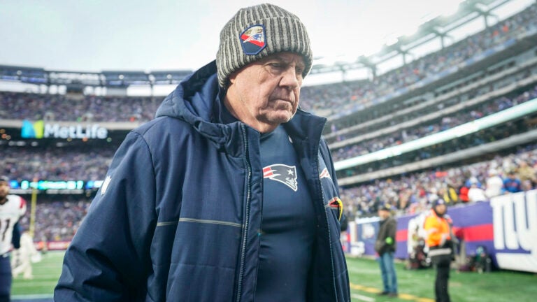 New England Patriots Bill Belichick walks off the field during an NFL football game against the New York Giants, Friday, Nov. 26, 2023, in East Rutherford, N.J.