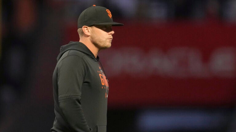 San Francisco Giants pitching coach Andrew Bailey against the Philadelphia Phillies during a baseball game in San Francisco, Monday, May 15, 2023.