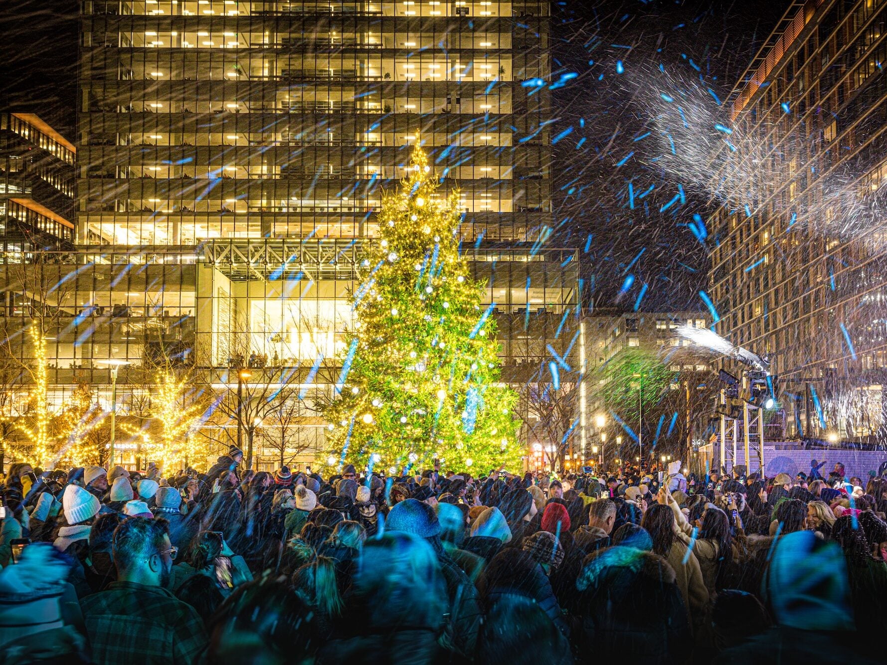 The Snowport holiday tree lighting in Boston's Seaport nieghborhood.