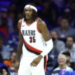 PHILADELPHIA, PENNSYLVANIA - OCTOBER 29: Robert Williams III #35 of the Portland Trail Blazers looks on during the second quarter against the Philadelphia 76ers at Wells Fargo Center on October 29, 2023 in Philadelphia, Pennsylvania.