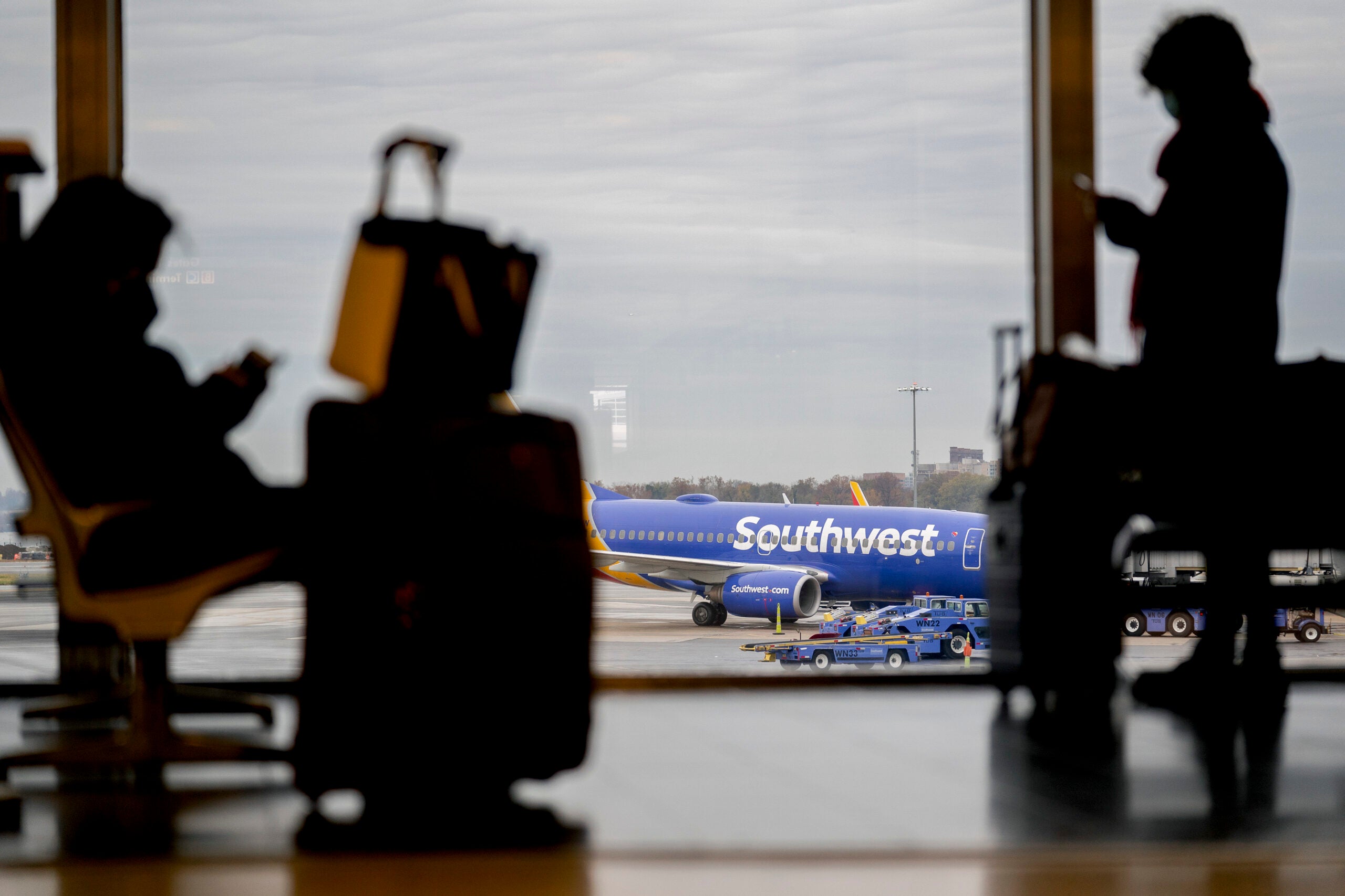 A Southwest Airlines plane sits on the tarmac. 