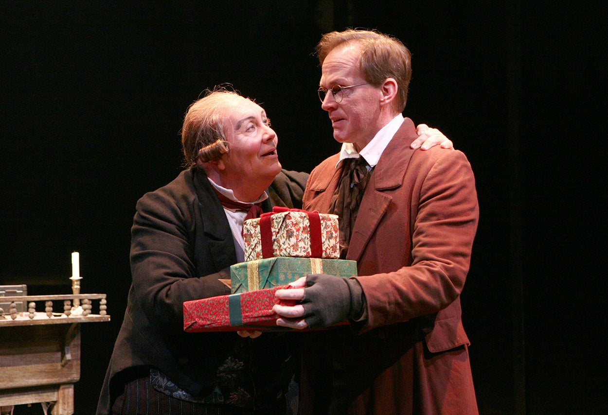 David Coffee and Russell Garrett as Ebenezer Scrooge and Bob Cratchit 