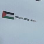 Plane's banner reads "Harvard Hates Jews"