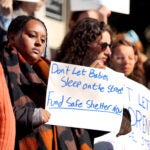 A rally was held in front of the Massachusetts State House on Oct. 31, 2023 to call for the Healey Administration to uphold the right to shelter.