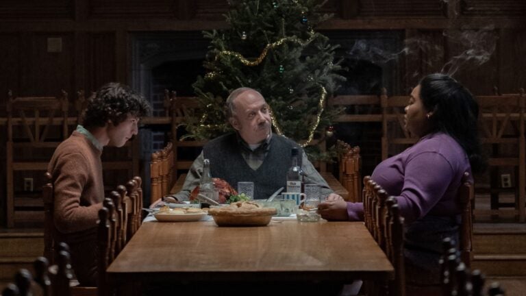 Dominic Sessa, Paul Giamatti and Da'Vine Joy Randolph in "The Holdovers."
