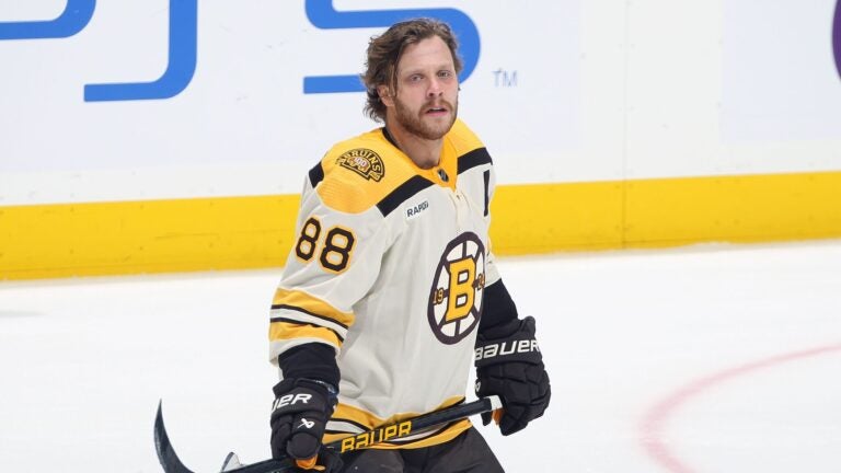 TORONTO, CANADA - DECEMBER 2: David Pastrnak #88 of the Boston Bruins warms up prior to action against the Toronto Maple Leafs in an NHL game at Scotiabank Arena on December 2, 2023 in Toronto, Ontario, Canada.