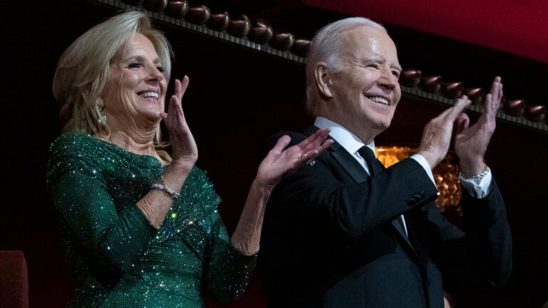 President Joe Biden and first lady Jill Biden applaud during the 46th Kennedy Center Honors at the John F. Kennedy Center for the Performing Arts.
