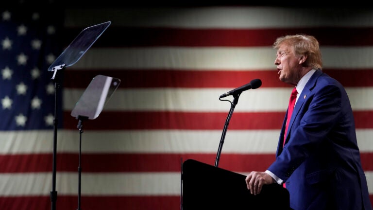 FILE - Former President Donald Trump speaks during a rally Sunday, Dec. 17, 2023, in Reno, Nev.