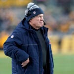 New England Patriots head coach Bill Belichick works on the sidelines during the during the second half of an NFL football game against the Pittsburgh Steelers Thursday, Dec. 7, 2023, in Pittsburgh.