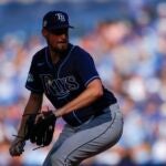 Cooper Criswell #71 of the Tampa Bay Rays pitches in the fourth inning of their MLB game against the Toronto Blue Jays at Rogers Centre on September 30, 2023 in Toronto, Canada.