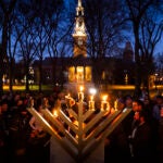 A campus menorah lighting ceremony at Harvard University in Cambridge, Mass.