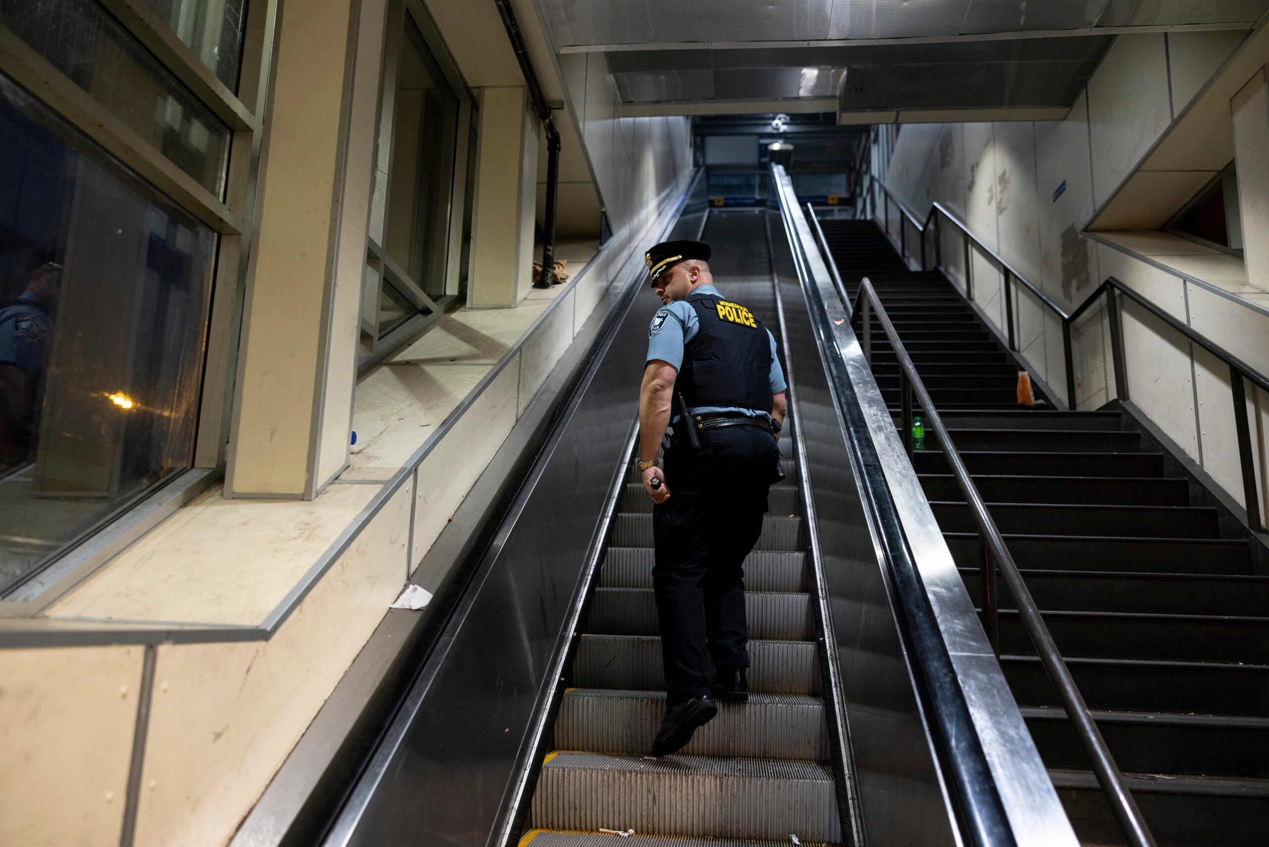 Chief Brian O’Hara of the Minneapolis police on an escalator. 