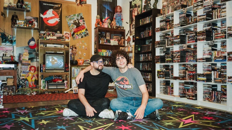 Be Kind Video in Burbank is one of several new video stores serving Los Angeles's growing number of "tapeheads." Matt Landsman, left, is Be Kind's programmer, and he's forged new friendships at the shop — like with Cyrus Arnold, right, an actor and frequent customer.
