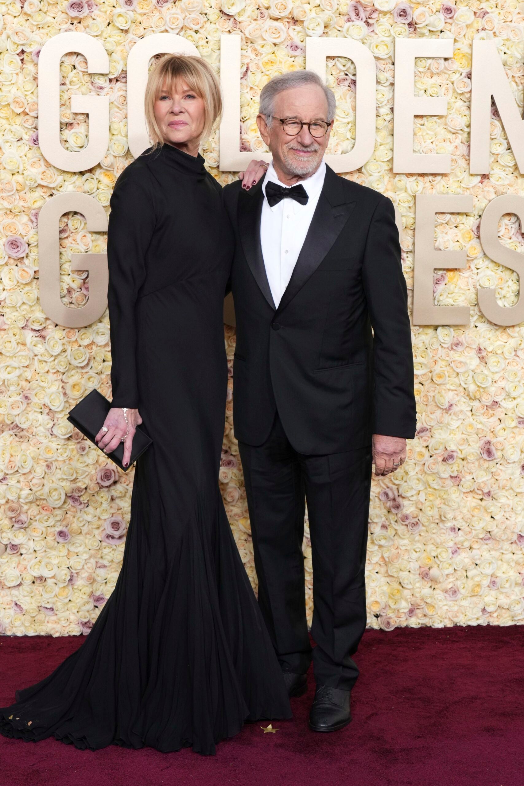 Kate Capshaw and Steven Spielberg arrive at the 2024 Golden Globes red carpet.