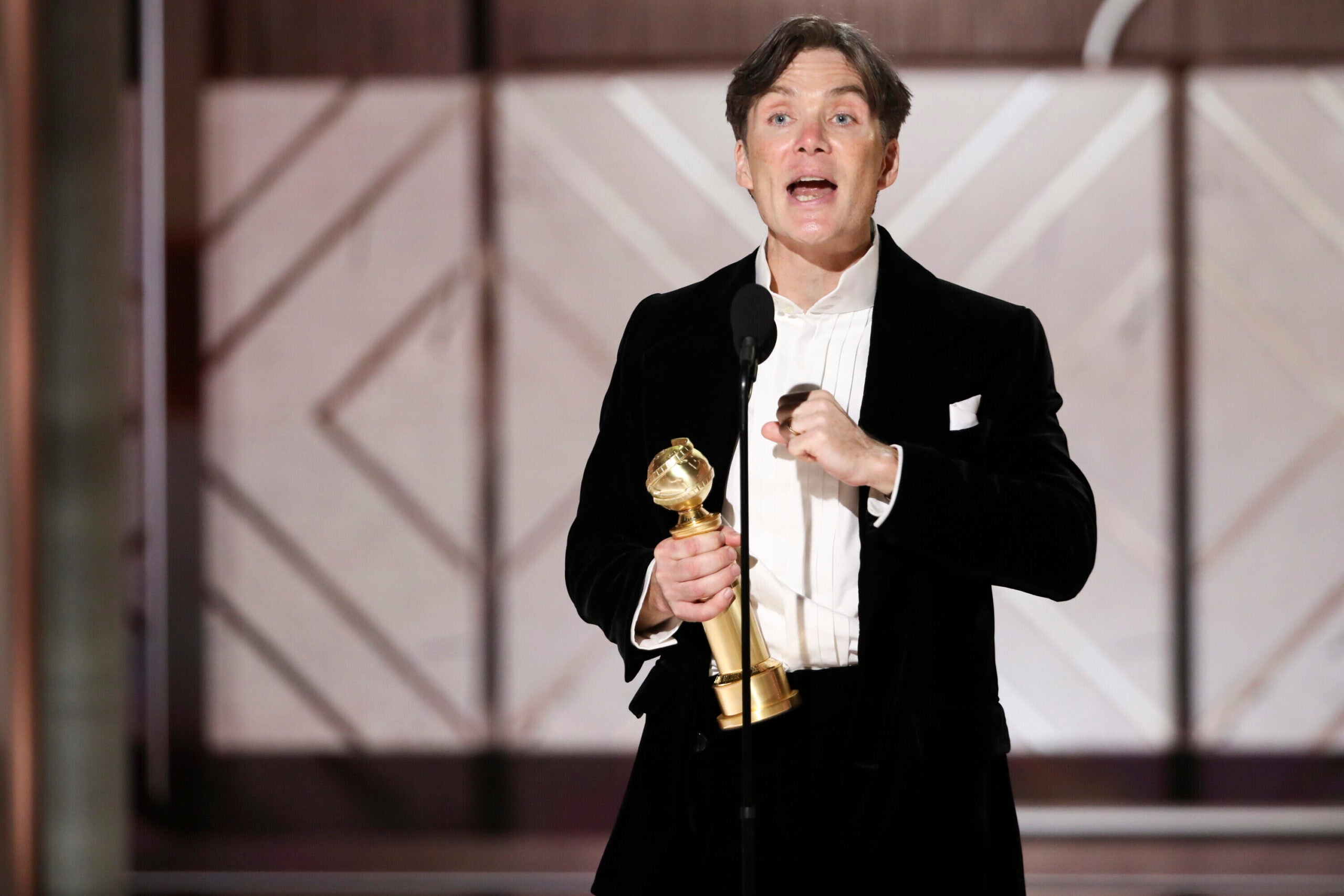 Cillian Murphy accepting the award for best actor in a motion picture for his role in "Oppenheimer." 