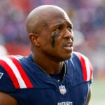 New England Patriots wide receiver Matthew Slater (18) looks to the scoreboard during the second half of an NFL football game against the Buffalo Bills on Sunday, Oct. 22, 2023, in Foxborough, Mass.
