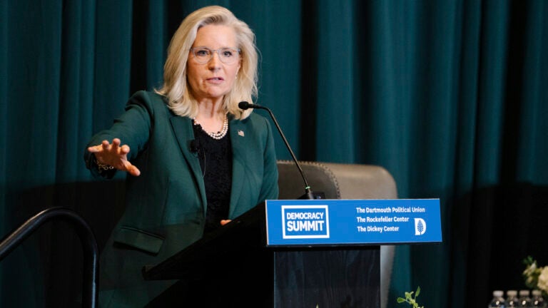 Former Rep. Liz Cheney speaks at Dartmouth in Hanover, N.H.