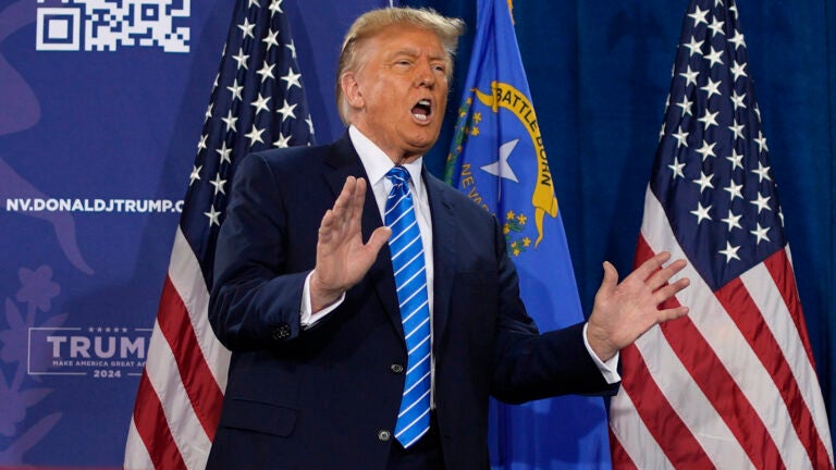 Former President Donald Trump speaks at a campaign event Saturday, Jan. 27, 2024, in Las Vegas.