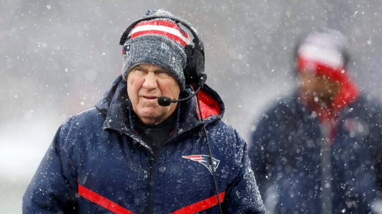 New England Patriots head coach Bill Belichick during the first half of an NFL football game against the New York Jets, Sunday, Jan. 7, 2024, in Foxborough, Mass.