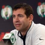 Boston Celtics president of basketball operations Brad Stevens speaks at a news conference during the NBA basketball team's media day, Monday, Oct. 2, 2023, in Boston.