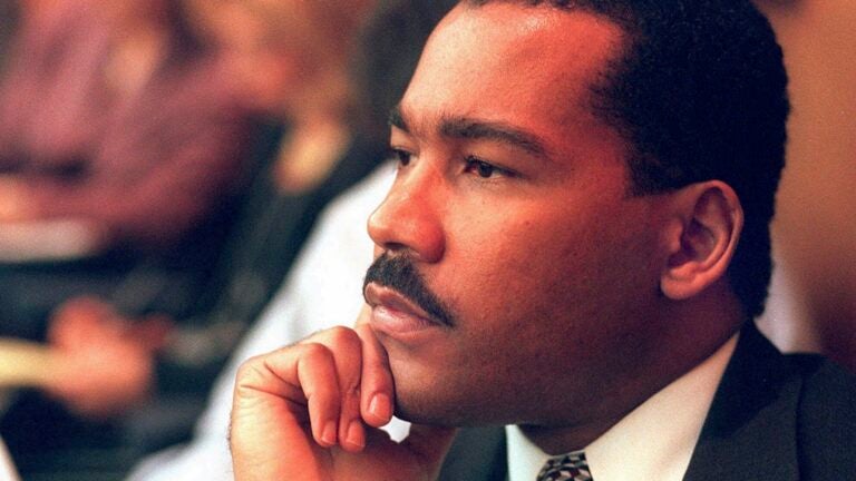 FILE - Dexter King, son of the late civil rights leader Martin Luther King Jr., listens to arguments in the State Court of Criminal Appeals in Jackson, Tenn. in 1997.