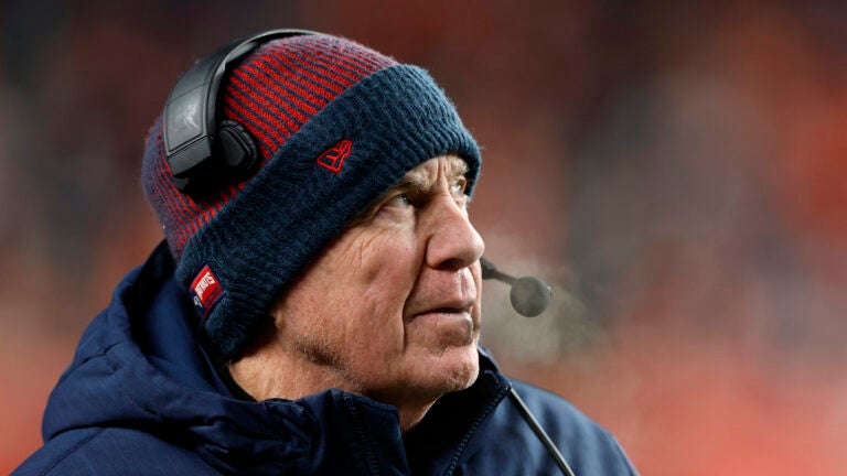 New England Patriots head coach Bill Belichick in the second half. The Patriots defeat the Broncos, 26-23, at Empower Field at Mile High.