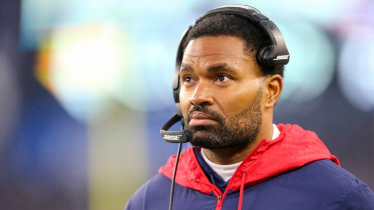 New England Patriots inside linebacker coach Jerod Mayo watches from the sideline during the second half of an NFL football game against the Jacksonville Jaguars, Sunday, Jan. 2, 2022, in Foxborough, Mass. Whether Bill Belichick’s future as the New England Patriots head coach will extend beyond this season remains an open question. But Jerod Mayo, one of the candidates to possibly succeed the legendary coach reiterated on Tuesday, Jan. 2, 2024 that he believes he’s ready for an opportunity to lead an NFL team.