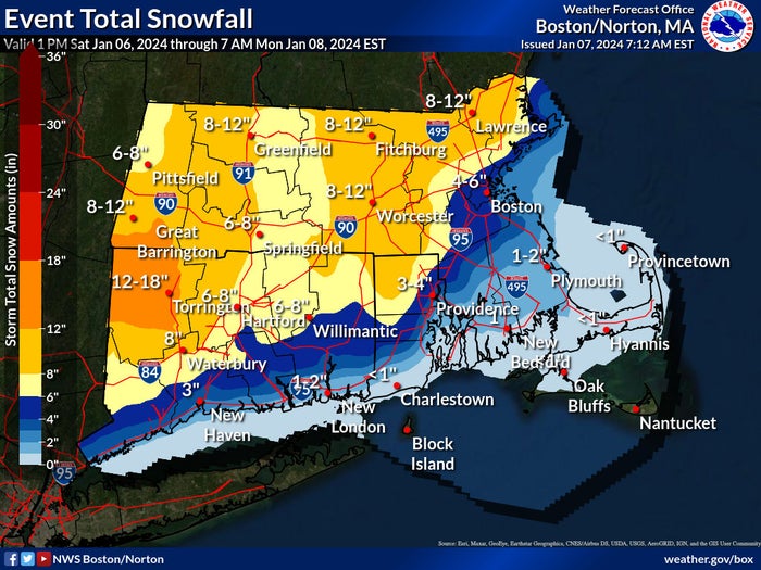 Snow maps: Snowfall predictions for Boston MA Saturday-Sunday