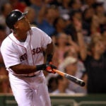 Boston Red Sox third baseman Adrian Beltre (29) watches his fourth inning Grand Slam leave the park. -