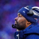 09PATRIOTS BILLS - (4th quarter). Jerod Mayo on the sidelines. The Buffalo Bills host the New England Patriots at Highmark Stadium Sunday, January 8, 2023 in Orchard Park, NY.