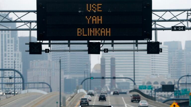 An electronic highway sign is seen on Interstate 93 in Boston, Friday, May 9, 2014.
