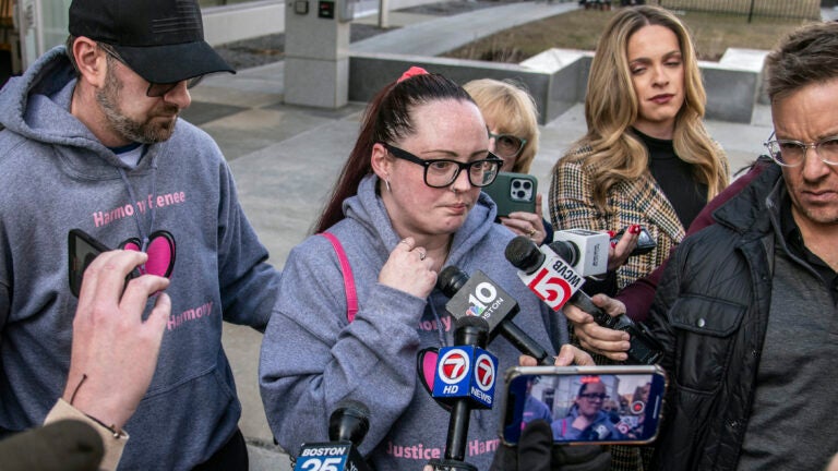 Crystal Sorey, Harmony Montgomery's biological mother, speaks with the media.