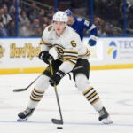 Bruins defenseman Mason Lohrei during a Nov. 20 game against the Tampa Bay Lightning.