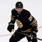 Boston Bruins defenseman Derek Forbort (28) during a hockey game, Tuesday, Oct. 3, 2023, in Boston.
