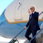 President Joe Biden arrives at John F. Kennedy International Airport in New York, Wednesday, Feb. 7, 2024, to travel to Manhattan to attend fundraisers.