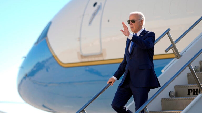 President Joe Biden arrives at John F. Kennedy International Airport in New York, Wednesday, Feb. 7, 2024, to travel to Manhattan to attend fundraisers.