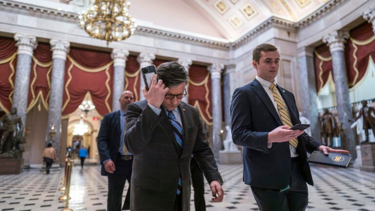 House Speaker Mike Johnson, R-La., walks