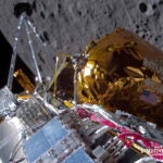 This image provided by Intuitive Machines shows its Odysseus lunar lander over the near side of the moon following lunar orbit insertion on Wednesday, Feb. 21, 2024.