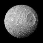 Saturn's moon Mimas and it's large Herschel Crater.