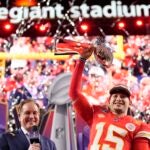 Kansas City Chiefs quarterback Patrick Mahomes holds the Vince Lombardi Trophy after the NFL Super Bowl 58 football game against the San Francisco 49ers Sunday, Feb. 11, 2024, in Las Vegas. The Kansas City Chiefs won 25-22 against the San Francisco 49ers.