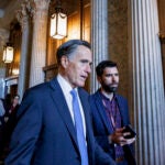 Sen. Mitt Romney (R-Utah) speaks to members of the media at the U.S. Capitol in Washington.